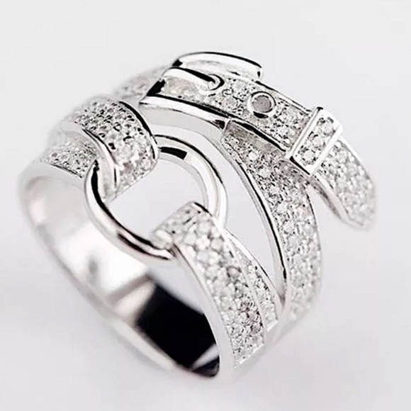 STERLING SILVER BUCKLE ZIRCON RING - Picture 2 of 14